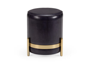 Wildwood Bruce Midnight-Blue Leather Stool With Antique-Brass Trim — Versatile Ottoman, Footrest & Extra Seating (Compact) 490509