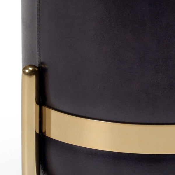 Wildwood Bruce Midnight-Blue Leather Stool With Antique-Brass Trim — Versatile Ottoman, Footrest & Extra Seating (Compact) 490509