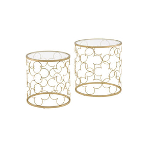 Homeroots 20" Gold And Clear Glass Round Nested Coffee Tables   490510