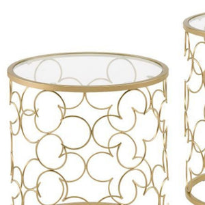Homeroots 20" Gold And Clear Glass Round Nested Coffee Tables   490510