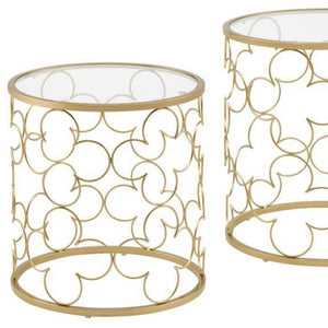 Homeroots 20" Gold And Clear Glass Round Nested Coffee Tables   490510