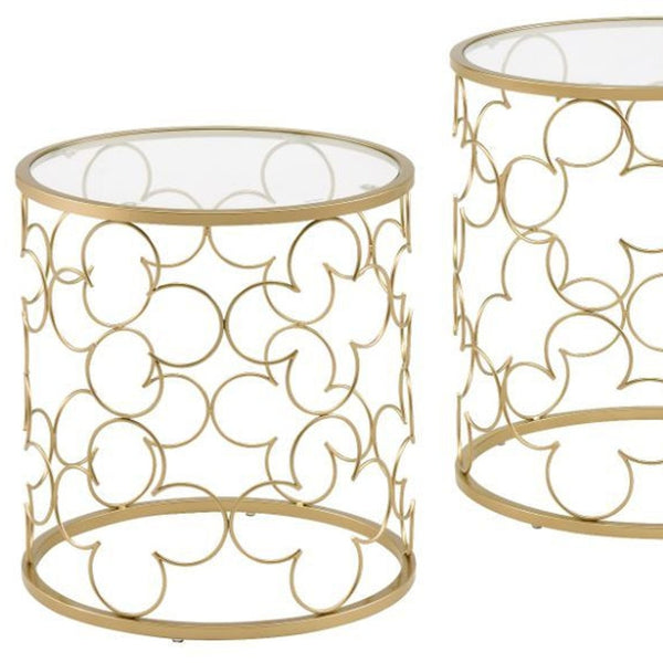 Homeroots 20" Gold And Clear Glass Round Nested Coffee Tables   490510