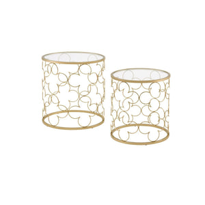 Homeroots 20" Gold And Clear Glass Round Nested Coffee Tables   490510