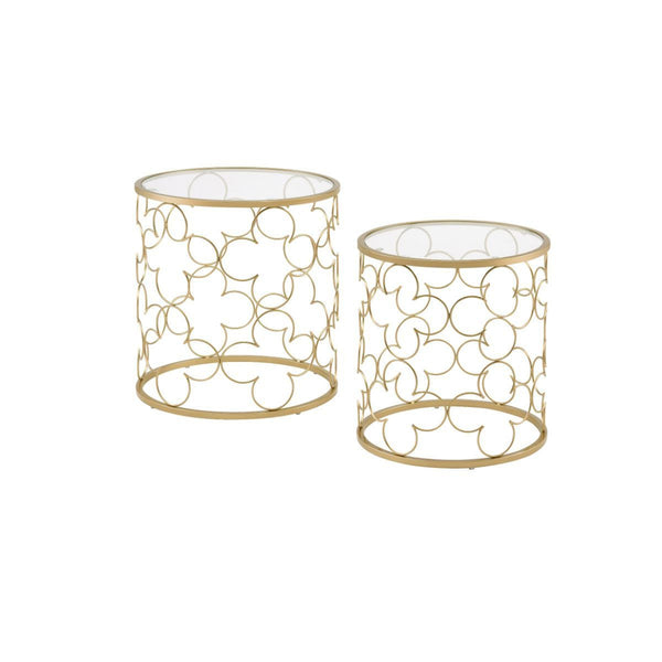 Homeroots 20" Gold And Clear Glass Round Nested Coffee Tables   490510