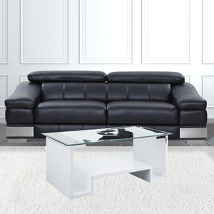 Homeroots 47" White And Clear Glass And Manufactured Wood Rectangular Coffee Table With Shelf   490511