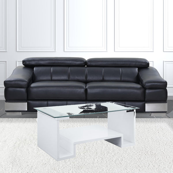 Homeroots 47" White And Clear Glass And Manufactured Wood Rectangular Coffee Table With Shelf   490511