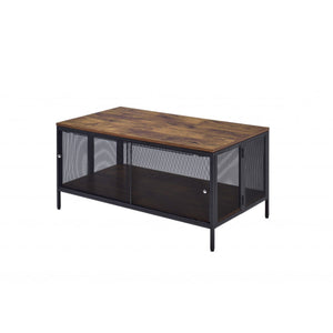 Homeroots 41" Black And Antique Oak Rectangular Coffee Table With Shelf   490514