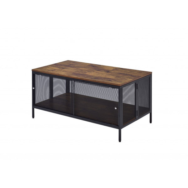 Homeroots 41" Black And Antique Oak Rectangular Coffee Table With Shelf   490514