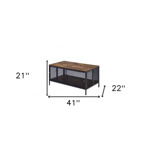 Homeroots 41" Black And Antique Oak Rectangular Coffee Table With Shelf   490514