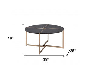 Homeroots 35" Champagne And Black Round Coffee Table   490517