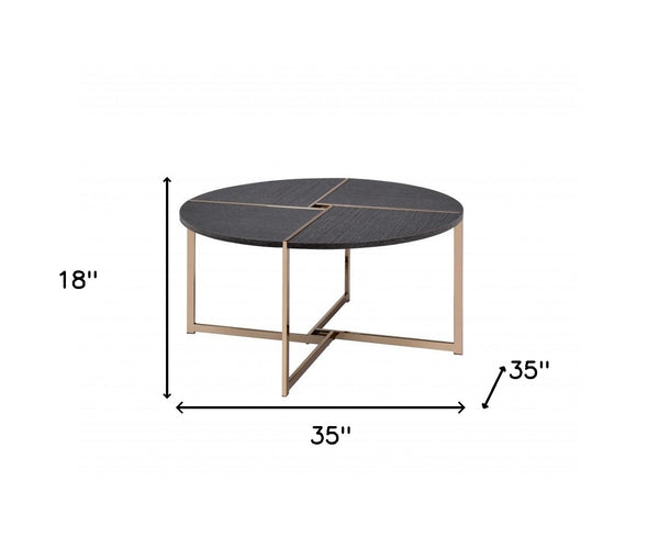Homeroots 35" Champagne And Black Round Coffee Table   490517