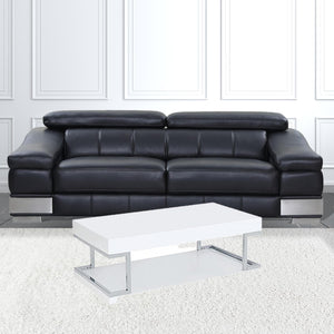 Homeroots 47" Chrome And White High Gloss Manufactured Wood And Metal Rectangular Coffee Table With Shelf   490518