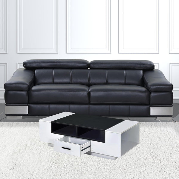 Homeroots 47" Black And White Coffee Table With Drawer And Three Shelves   490519