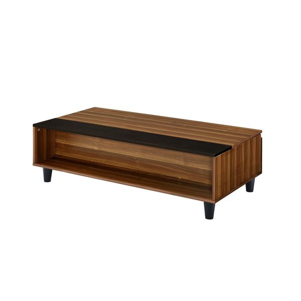 Homeroots 47" Brown And Black  Wood Lift Top Coffee Table With Shelf   490520