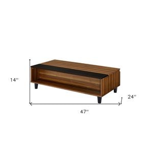 Homeroots 47" Brown And Black  Wood Lift Top Coffee Table With Shelf   490520