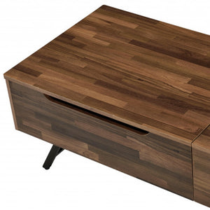 Homeroots 48" Brown And Black Metal Lift Top Coffee Table With Two Drawers   490521