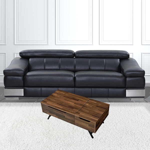 Homeroots 48" Brown And Black Metal Lift Top Coffee Table With Two Drawers   490521