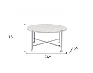 Homeroots 36" Chrome And White Oak Round Coffee Table   490522