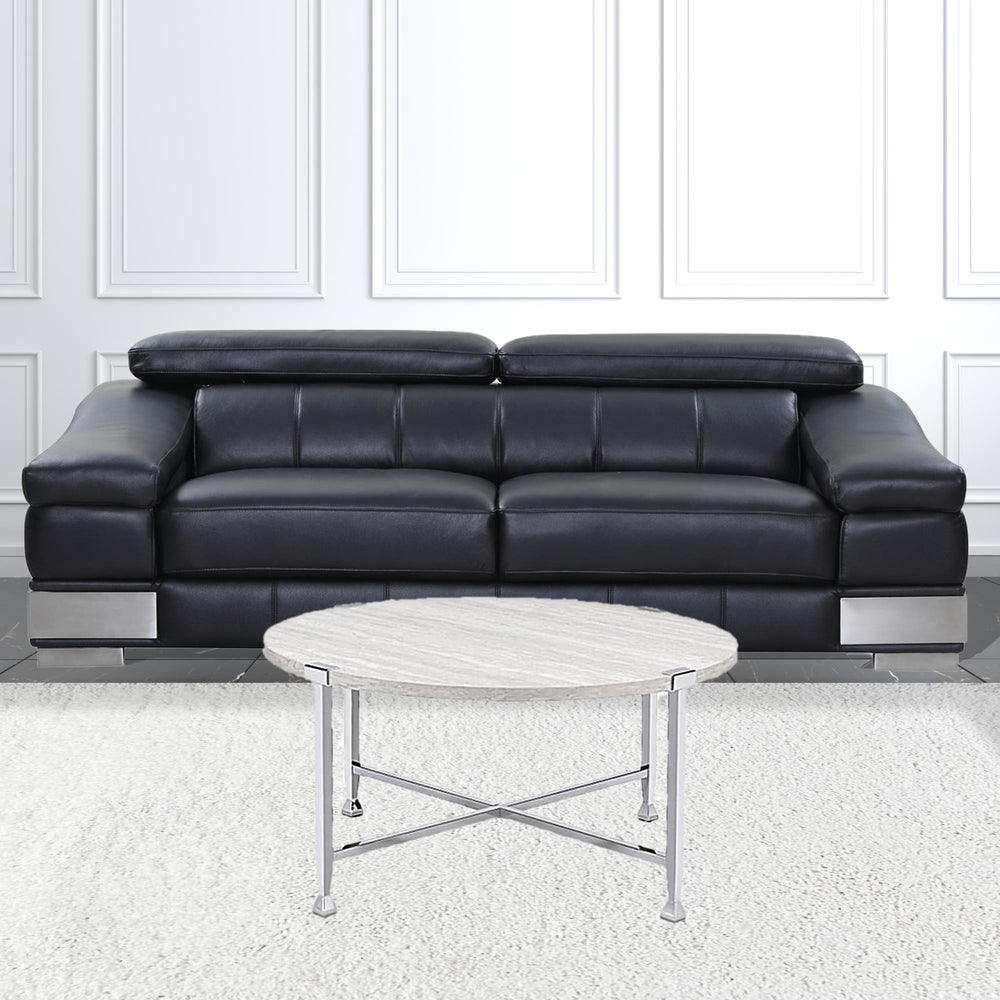 Homeroots 36" Chrome And White Oak Round Coffee Table   490522