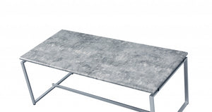 Homeroots 47" Silver And Faux Concrete Pvc Veneer Rectangular Coffee Table   490526