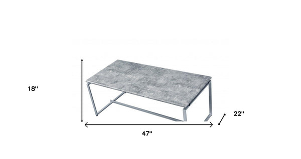 Homeroots 47" Silver And Faux Concrete Pvc Veneer Rectangular Coffee Table   490526