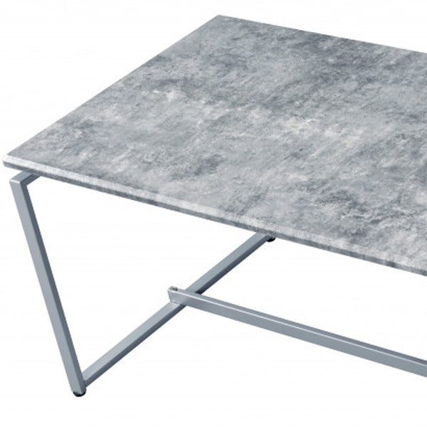 Homeroots 47" Silver And Faux Concrete Pvc Veneer Rectangular Coffee Table   490526