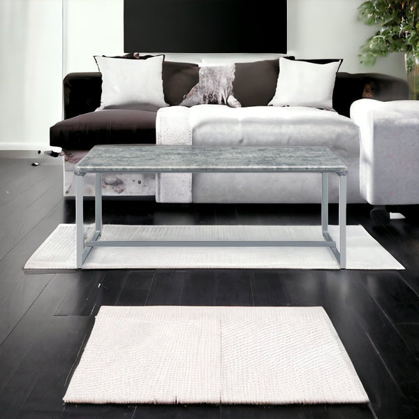 Homeroots 47" Silver And Faux Concrete Pvc Veneer Rectangular Coffee Table   490526