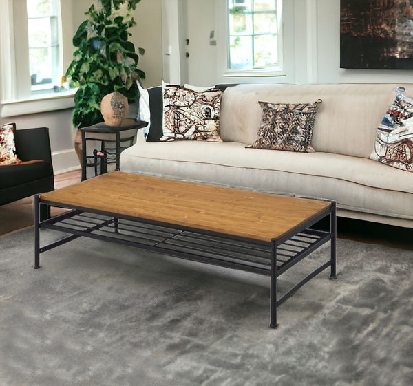 Homeroots 47" Black And Oak Solid Wood Rectangular Coffee Table With Shelf   490532