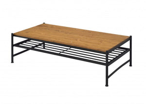 Homeroots 47" Black And Oak Solid Wood Rectangular Coffee Table With Shelf   490532