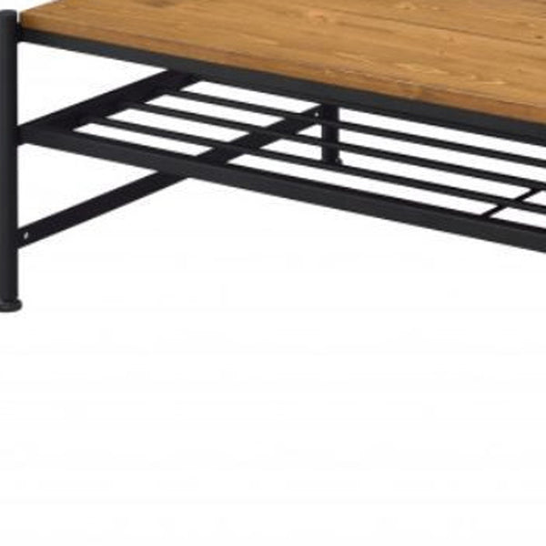 Homeroots 47" Black And Oak Solid Wood Rectangular Coffee Table With Shelf   490532
