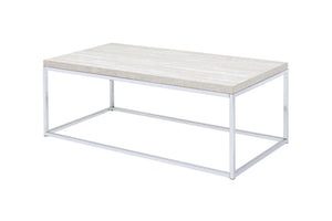 Homeroots 48" Chrome And White Oak Manufactured Wood And Metal Rectangular Coffee Table   490535