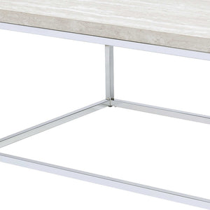 Homeroots 48" Chrome And White Oak Manufactured Wood And Metal Rectangular Coffee Table   490535
