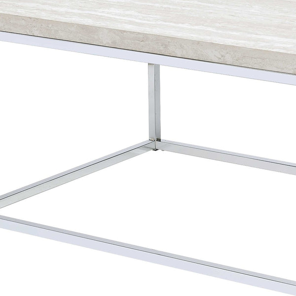 Homeroots 48" Chrome And White Oak Manufactured Wood And Metal Rectangular Coffee Table   490535