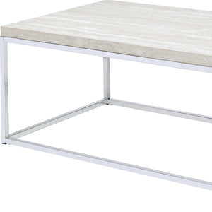 Homeroots 48" Chrome And White Oak Manufactured Wood And Metal Rectangular Coffee Table   490535