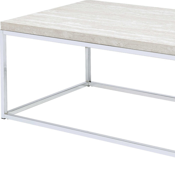 Homeroots 48" Chrome And White Oak Manufactured Wood And Metal Rectangular Coffee Table   490535