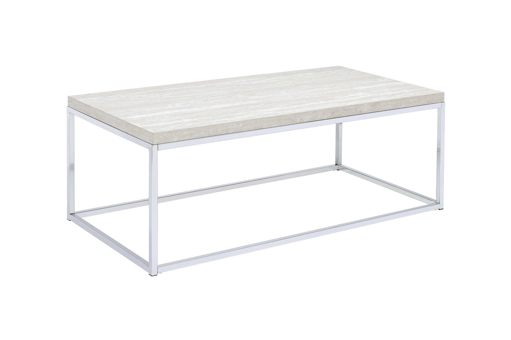 Homeroots 48" Chrome And White Oak Manufactured Wood And Metal Rectangular Coffee Table   490535