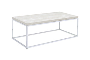 Homeroots 48" Chrome And White Oak Manufactured Wood And Metal Rectangular Coffee Table   490535