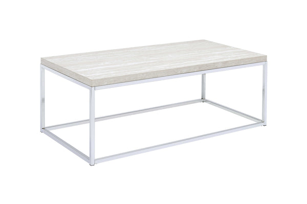 Homeroots 48" Chrome And White Oak Manufactured Wood And Metal Rectangular Coffee Table   490535