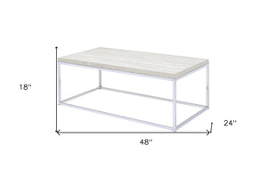 Homeroots 48" Chrome And White Oak Manufactured Wood And Metal Rectangular Coffee Table   490535