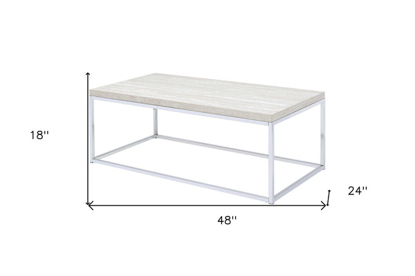 Homeroots 48" Chrome And White Oak Manufactured Wood And Metal Rectangular Coffee Table   490535