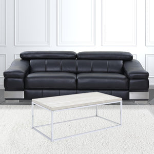 Homeroots 48" Chrome And White Oak Manufactured Wood And Metal Rectangular Coffee Table   490535