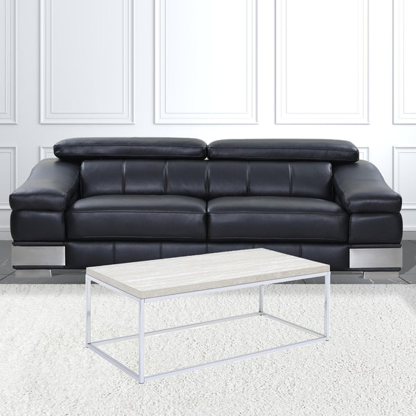 Homeroots 48" Chrome And White Oak Manufactured Wood And Metal Rectangular Coffee Table   490535