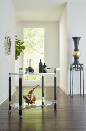 Wildwood Boulevardier Luxe Bar Cart With Black Acrylic Shelves & Polished Nickel Frame, Mobile Glam Station 490537