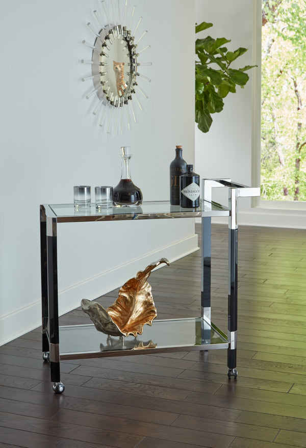 Wildwood Boulevardier Luxe Bar Cart With Black Acrylic Shelves & Polished Nickel Frame, Mobile Glam Station 490537