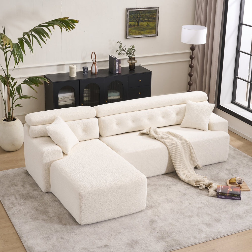 English Elm LY-022 Antique White Convertible Chaise Sectional Sofa — Chesterfield-Inspired L-Shape, No-Assembly, 30D High-Density Comfort W2231S00024