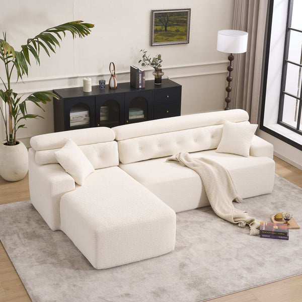 English Elm LY-022 Antique White Convertible Chaise Sectional Sofa — Chesterfield-Inspired L-Shape, No-Assembly, 30D High-Density Comfort W2231S00024