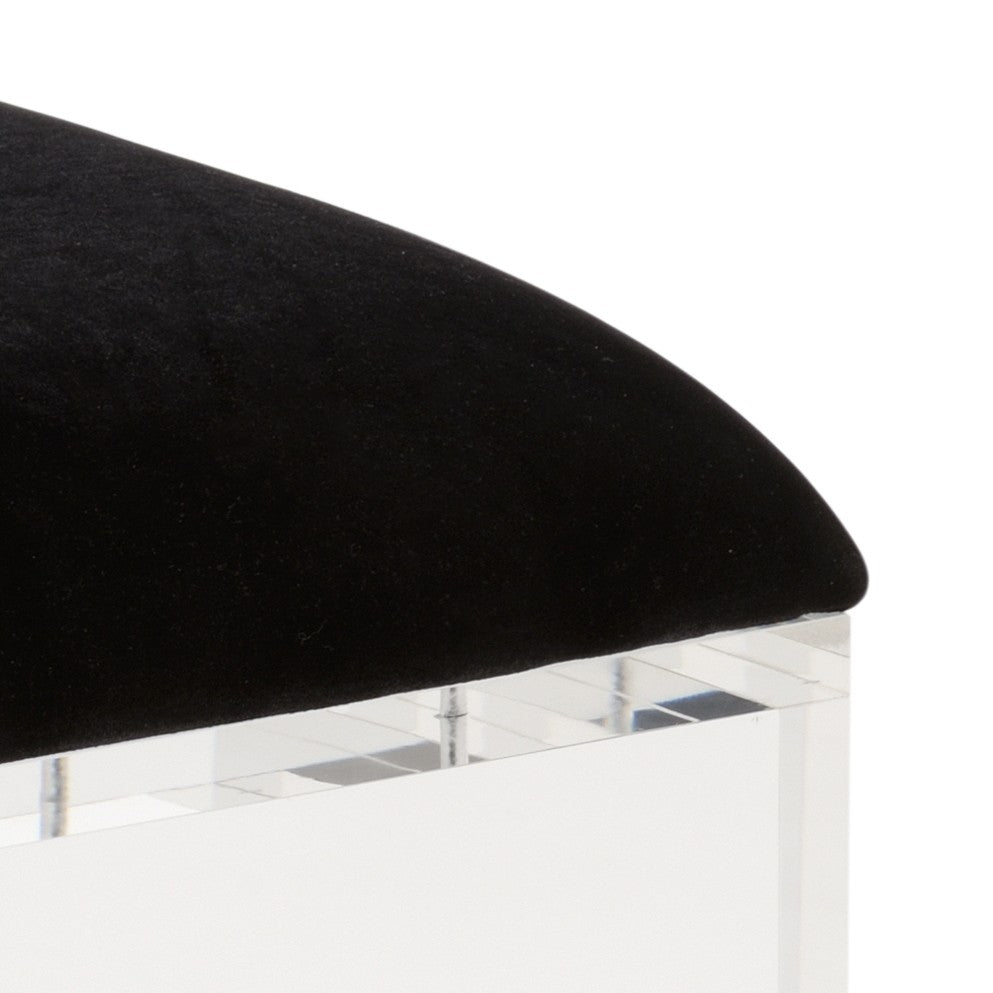 Wildwood Mykonos Sculptural Vanity Stool With Black Velour Cushion And Acrylic Greek Key Legs — Compact Glam 490543