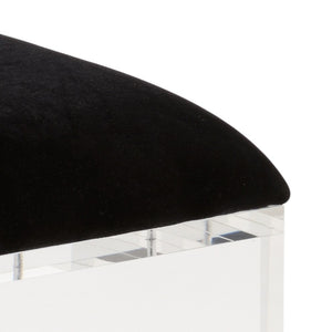 Wildwood Mykonos Sculptural Vanity Stool With Black Velour Cushion And Acrylic Greek Key Legs — Compact Glam 490543