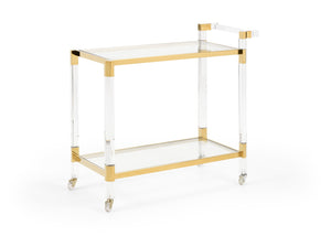 Wildwood Boulevardier Acrylic Bar Cart With Polished Stainless Frame, Smooth Casters & Two Tier Display Elegance Gold 490545