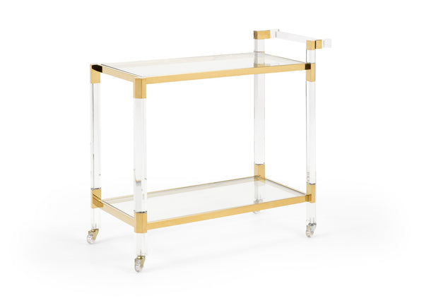 Wildwood Boulevardier Acrylic Bar Cart With Polished Stainless Frame, Smooth Casters & Two Tier Display Elegance Gold 490545